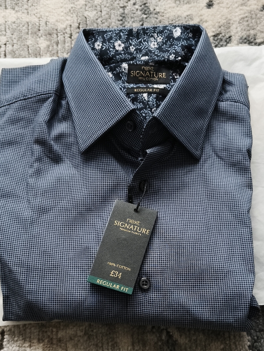 NEXT Signature Men's Regular Fit Blue Micro-Check Cotton Shirt